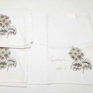 6 White Embroidered Dinner Napkin Home Sweet Home Floral Kitchen Table Linen LOT
